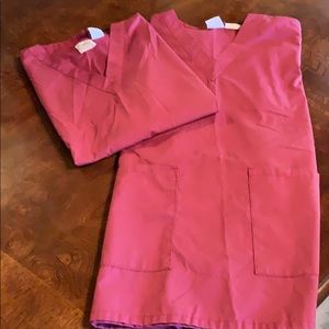 Shortsleeved burgundy Scrub tops set of two
